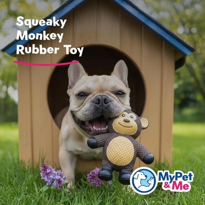 My Pet & Me - Squeaky Dog Toys for Light to Moderate Chewers - Fun Latex Toys for Puppies, Teething, and Gentle Play - Interactive Fetch and Chew Toy with Squeaker (Brown Monkey, 4.3 Inch)