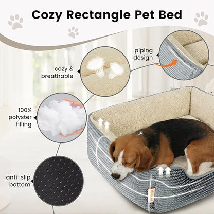 Miguel Dog Bed with Removable Cushion/Pillow for Medium Small Dogs, Washable Pet Bed with Side Easy to Wash Puppy Bed, Large Rectangle Cat Bed for Indoor Cat with Anti-Slip Bottom, Gray 35 Inch