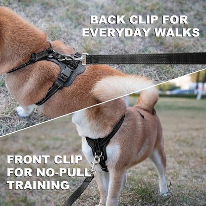 Plutus Pet Adjustable No Pull Dog Harness with Leather Accents, Heavy Duty Reflective Nylon Vest for Training, Hiking, Easy Walk Harness for Small, Medium, Large Dogs (Black, L)
