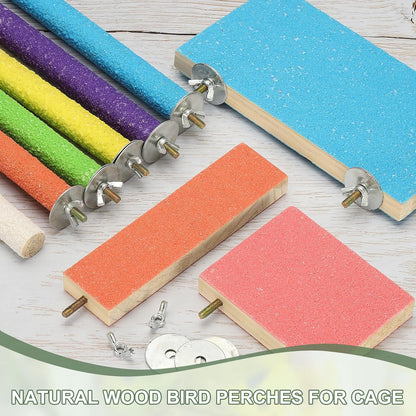 Parrot Perch, Wooden Parrot Perch Stand Toy, Paw Grinding Stick, Bird Cage Accessories, 9.8 x 0.6in (6 Colors, 6 Pcs) Birds Toys Intended for Cage/Parakeets/Conure/Budgie