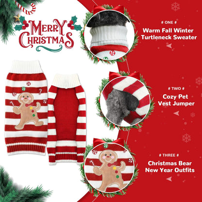 PETCARE Christmas Dog Costume Pet Sweater Vest Cute Bear Red Striped Cat Sweaters Warm Winter Dog Clothes for Small Medium Large Dogs Cats Ugly Xmas Puppy Doggy Chihuahua Yorkie Outfits