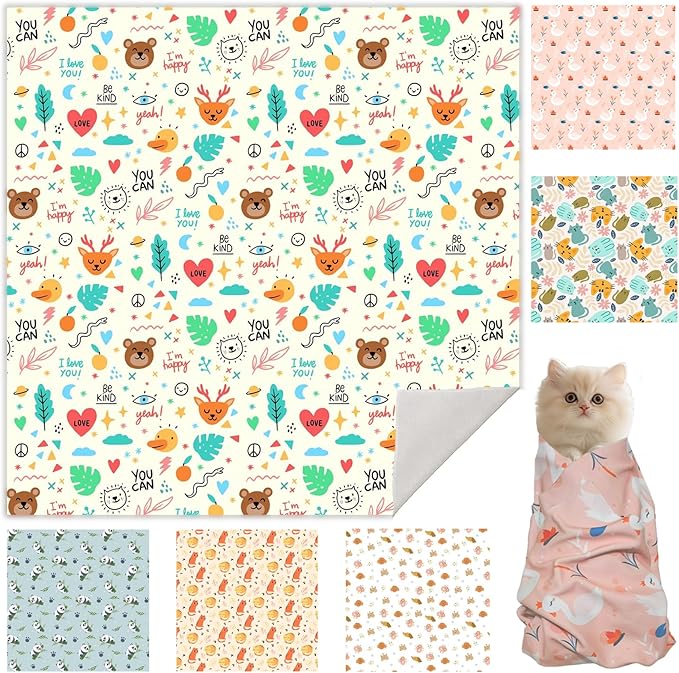 27.6" Cat Grooming Wrap, Cat Wrap for Cutting Nails, Self-Adherent Fabric Wrap for Cats, Cat Burrito Wrap Anti-Scratch, Anti-Escape, Multifunctional Swaddle Wrap Pet Tool (Funny Bear, X Large)