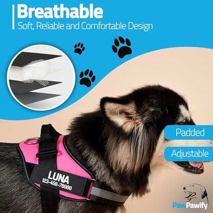 PawPawify Custom No Pull Dog Harness with Name and Phone Number, Heavy Duty Personalized Pet Vest to Prevent Tugging, Pulling, or Choking, Training and Walking (Pink, XS (Chest 14-17in))
