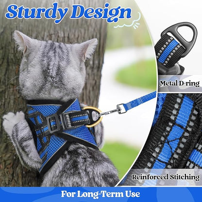 rabbitgoo Cat Harness and Leash Set for Walking Escape Proof, Adjustable Soft Kittens Vest with Reflective Strip for Cats, Comfortable Outdoor Vest, Blue, M