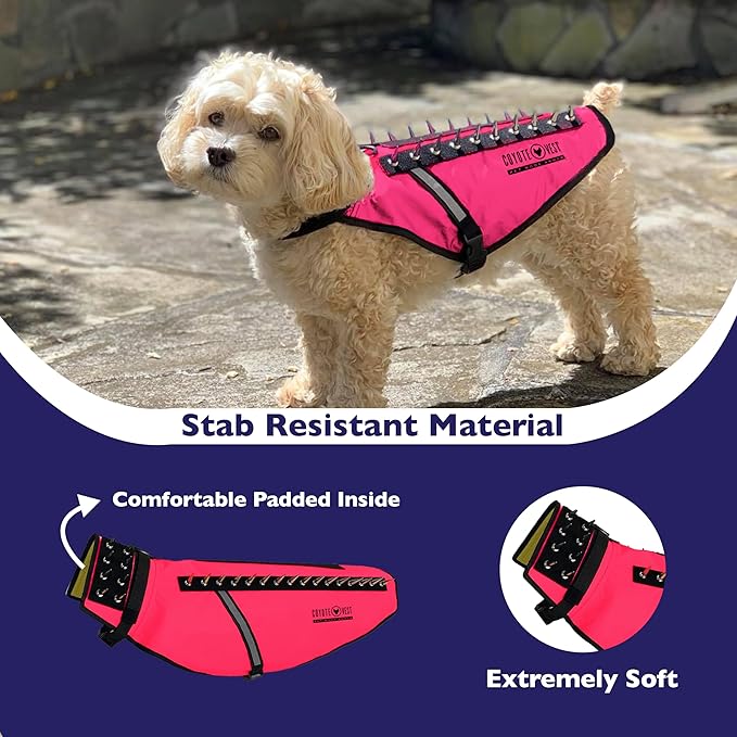 CoyoteVest Dog Harness Protection Vest, Reflective Dog Accessories with Spikes to Shield Your Pet from Raptor and Animal Attacks, Proudly Made in America (Small, Pink)