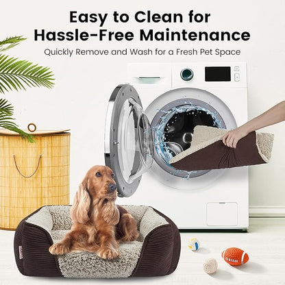 Miguel Washable Dog & Cat Bed with Removable Cushion for Medium & Small Dogs, Easy to Wash Pet Sofa Bed with Side Bolster, Anti-Slip Bottom, Dark Brown, 30 Inch Rectangle