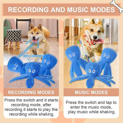 BABORUI Interactive Dog Toys Octopus, Jumping Squeaky Dog Toys with Recording and Music Modes, Rechargeable Moving Dog Chew Toys for Small/Medium/Large Dogs to Keep Them Busy