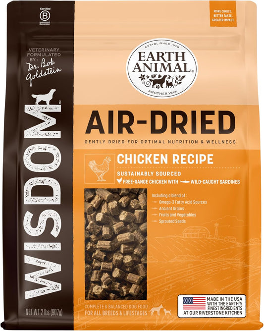 Earth Animal Wisdom Air Dried Dog Food - Chicken Recipe Premium Natural Dry Dog Food for All Breeds & Ages - 2 Lbs Bag