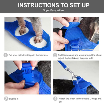 Fida Comfy Dog Harness with Leash, Cat Vest Harness Escape Proof, Breathable Lightweight Soft Mesh, Adjustable Reflective Step-in Harness for Puppy Toy Breeds & Extra-Small Pet (XXS, Blue)