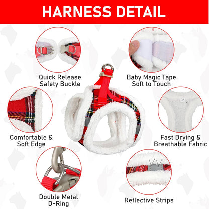 GAMUDA Small Dog Harness Collar and Leash Set, Step in No Chock No Pull Soft Mesh Adjustable Dog Vest Harnesses Plaid Reflective for Dogs Puppy Cats Kitten Rabbit (Warm Red, XS)