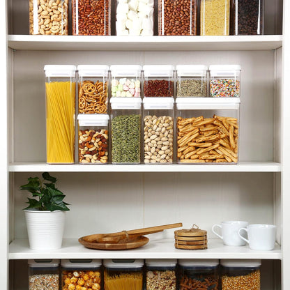 Felli Flip Tite Storage Container with Lid 4" Airtight Ring Seal Top, Stackable Acrylic Canister Jar Set for Kitchen Pantry Organizer, Food Spice Pasta Snack, Christmas Gifts for Her (5pk, Variety)