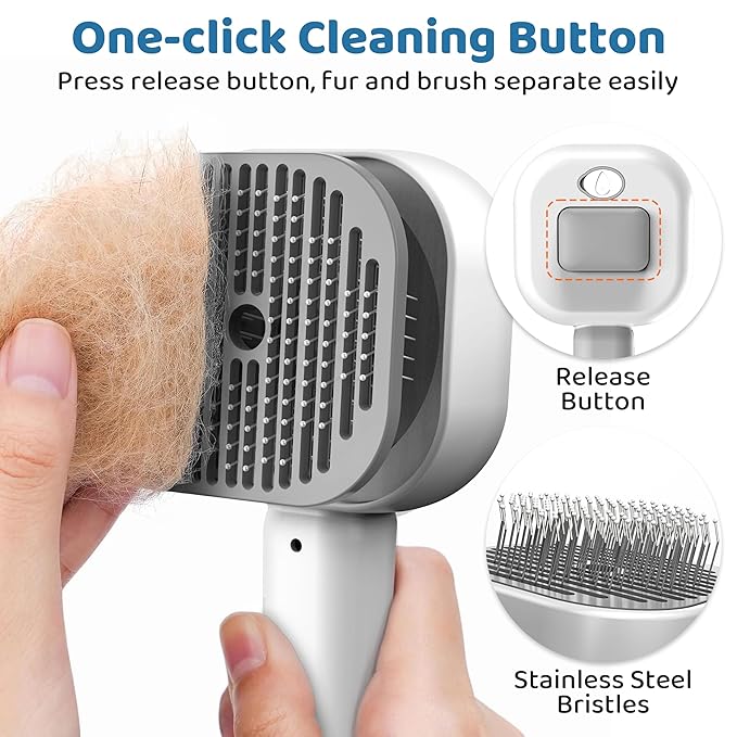 3 in 1 Cat Brush - Dog Brush, Steam for Shedding & Grooming, Indoor & Outdoor Shedding Spritz Comb for Long & Short Hair Cats & Dogs, Cat Steam Brush - Includes Waterless Shampoo, Gray