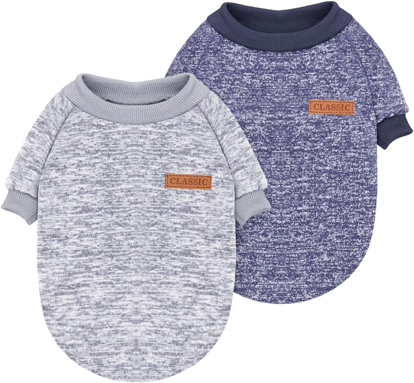 2 Pieces Pet Dog Classic Knitwear Sweater, Fleece Coat for Small,Medium Dogs,Warm Pet Dog Cat Clothes,Soft Puppy Customes for Chihuahua Yorkshire Tzu (Grey Navy,L)