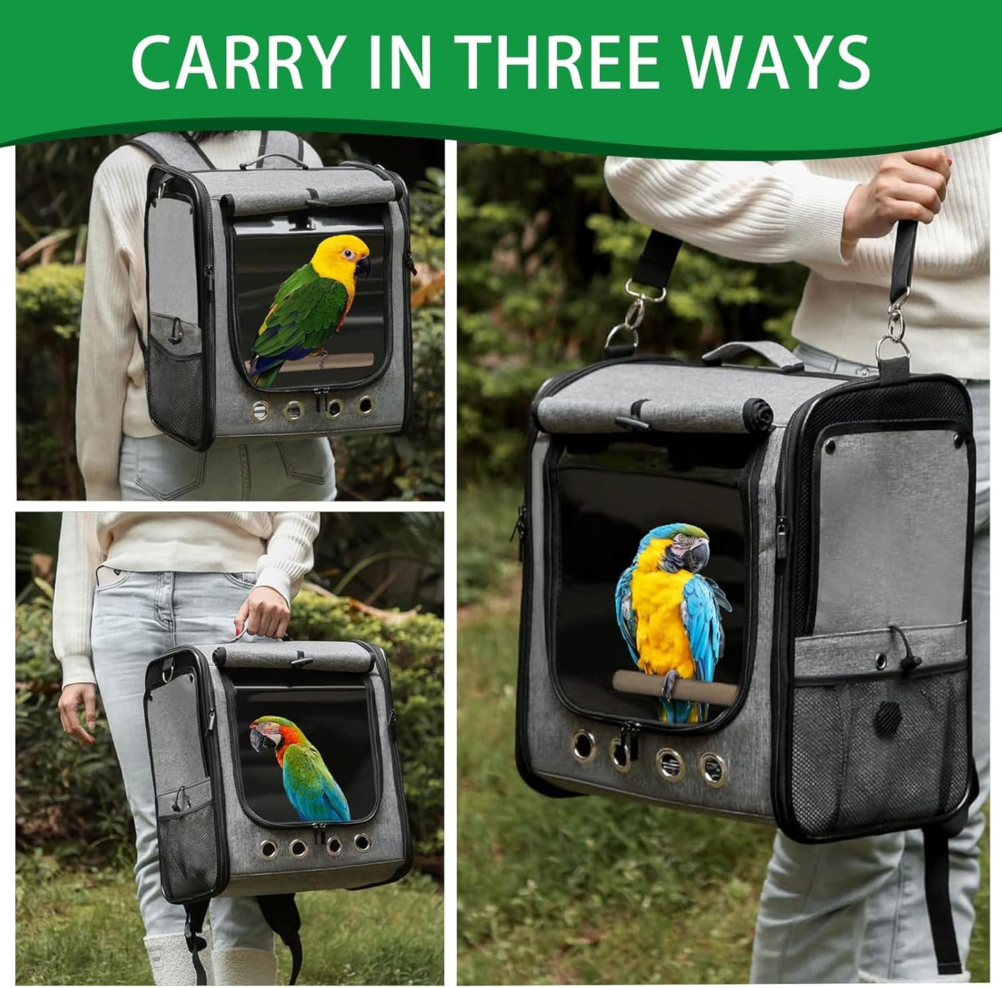 Bird Carrier Bag Bird Travel Cage with Stand, Lightweight Backpack for Parrot, Large Portable Bird Travel Bag, Pet Transparent Breathable Travel Cage