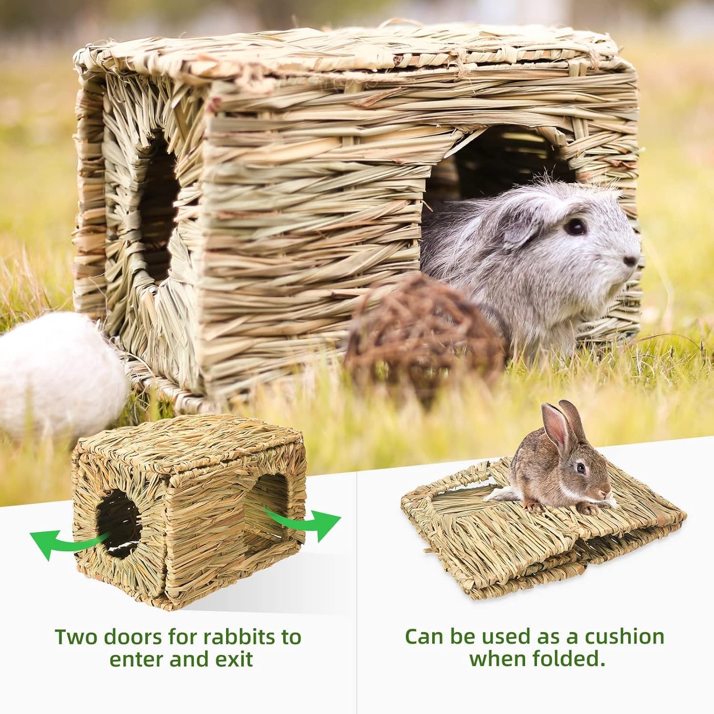 Bunny Grass House-Hand Made Edible Natural Grass Hideaway Comfortable Playhouse for Rabbits, Guinea Pigs and Small Animals to Play,Sleep and Eat (style4)