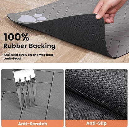 Pet Feeding Mat-Absorbent Pet Placemat for Food and Water Bowl, with Waterproof Rubber Backing, Quick Dry Water Dispenser Mat for Dog and Cat (12"x20", Striped Light Gray)