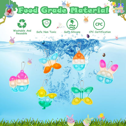 Easter Pop Fidget Toys Bulk Its 24 Pack Easter Party Favors for Kids Easter Egg Fillers Basket Stuffers Mini Pop Keychain It Goodie Bag Stuffers Fidgets for Classroom Prizes Kids Party Supplies Gifts