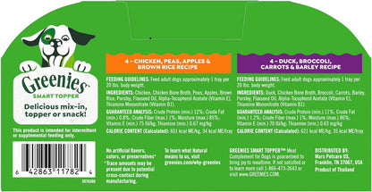Greenies Smart Topper High Protein Wet Mix-in for Dogs, Chicken, Peas, Apples, and Brown Rice Recipe & Duck, Broccoli, Carrots and Barley Recipe Variety Pack with Whole Grains, 8 Trays of 2oz.