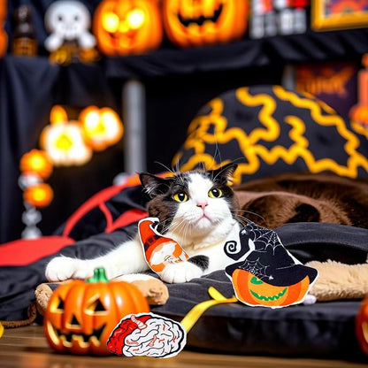 Halloween Cat Toys for Indoor Cats Catnip Kick Toys with Crinkle Paper Inside Kitten Interactive Training Chewing Plush Toy 8 Pcs