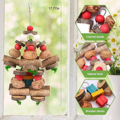 Kyouki Large Parrot Toy, Bird Toys for Cockatoos,Macaws, African Grey, Amazon Parrots,Conures, Lovebirds, Multicolored Natural Wooden Blocks Chewing Toys Bird Cage Accessories (Natural)