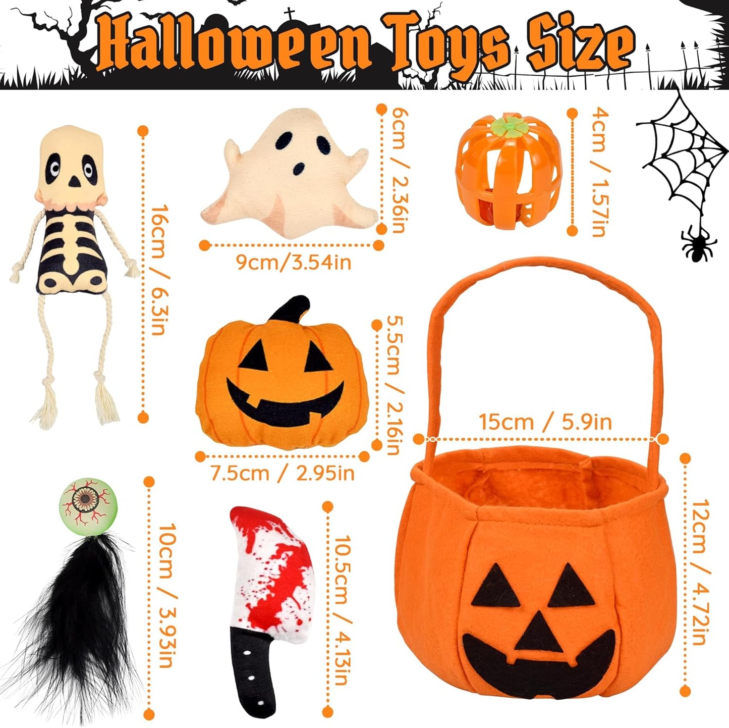 7PCS Halloween Cat Toys, Cat Catnip Toys Plush Teething Toys, Horrible Halloween Cat Ghost Chew Toys for Kitten Cats