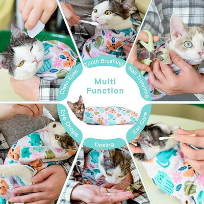 27.6" Cat Grooming Wrap, Cat Wrap for Cutting Nails, Self-Adherent Fabric Wrap for Cats, Cat Burrito Wrap Anti-Scratch, Anti-Escape, Multifunctional Swaddle Wrap Pet Tool (Funny Bear, X Large)