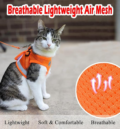 Cat Harnesses and Puppy Harness with Leashes Set, Escape Proof Cat Harness, Adjustable Reflective Soft Mesh Vest Fit Puppy Kitten Rabbit Ferrets's Outdoor Harness