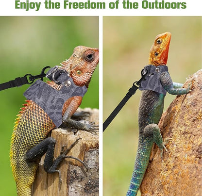 Bearded Dragon Lizard Leash Harness 3 Size Pack Leopard Print Lizard Harness Leash for Outdoor Small Reptiles Animal Squirrels (Blue)
