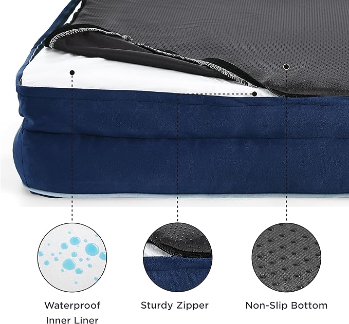 Bedsure Orthopedic Dog Bed Medium Size Dogs - Washable Medium Dog Cat Bed Waterproof, Comfort Pet Couch Sofa with Washable Removable Cover, Pets Bed with Nonskid Bottom, Blue Navy, 28"