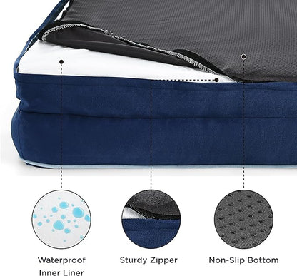 Bedsure Orthopedic Dog Bed Medium Size Dogs - Washable Medium Dog Cat Bed Waterproof, Comfort Pet Couch Sofa with Washable Removable Cover, Pets Bed with Nonskid Bottom, Blue Navy, 28"