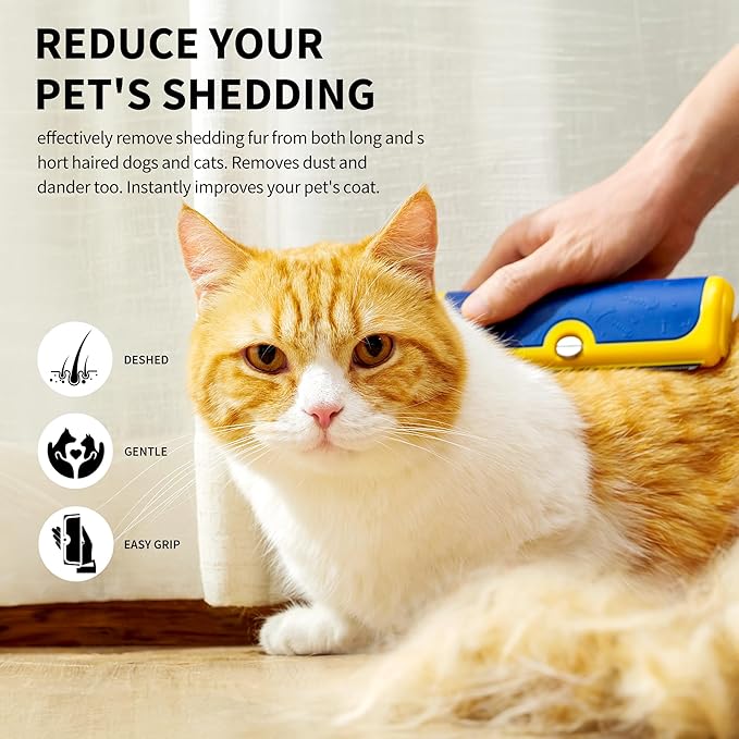 Cat & Dog Deshedding Brush – Blue_Yellow Pet Hair Remover Comb for Shedding, Dual-Tone Handle, Effective Grooming Tool for Long & Short Hair