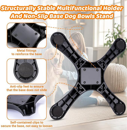 Elevated Dog Bowl, 3 Adjustable Stand Heights and Width, Non-Slip Foot Mats, Tilting Raised Dog Bowls for Small, Medium and Large Dogs Breed (1 Pack), Black