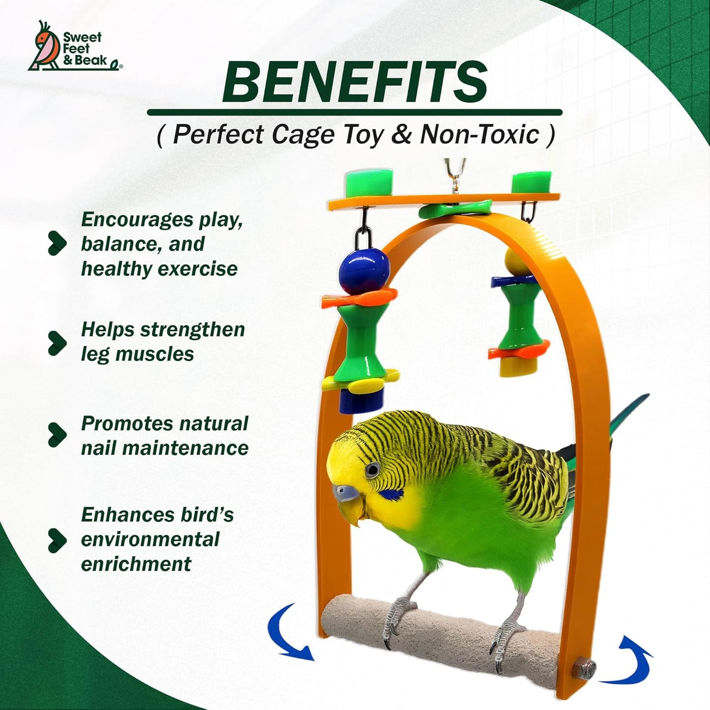 Sweet Feet and Beak Medium Whirly Bird - Perfect Cage Toy Stimulates Visual and Physical Activity - Safe, Non-Toxic, Cage Accessories for Medium Birds