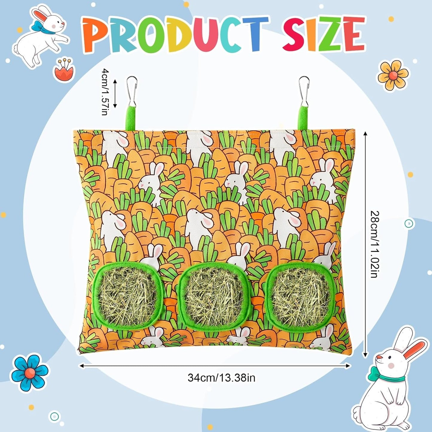 UPINS 2 Hay Bag for Rabbits 3-Hole Hanging Hay Feeder Guinea Pig Hay Bags, Hay Feeder for Rabbits Chinchillas Hamsters Small Pets and Animals