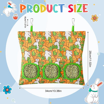 UPINS 2 Hay Bag for Rabbits 3-Hole Hanging Hay Feeder Guinea Pig Hay Bags, Hay Feeder for Rabbits Chinchillas Hamsters Small Pets and Animals