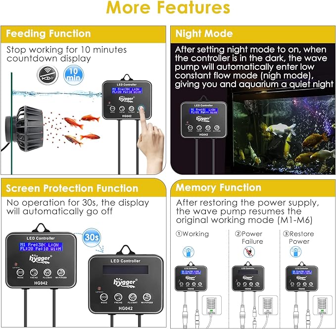 hygger 3400 GPH Aquarium Inverter Wavemaker Pump with LED Controller, DC 24V 18W Ultra-quiet Submersible Power Head with Magnetic Base, Circulation Pump for 75-200 Gal Freshwater Saltwater Tank