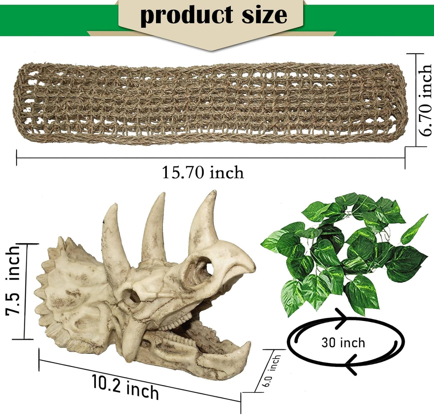 PINVNBY Reptile Dinosaur Skull Decor,Bearded Dragon Tank Accessories,Reptiles Resin Triceratops Skull Cave Lizard Hammock Amphibians Habitat Hideouts Decorations for Lizards Spider Gecko Chameleon