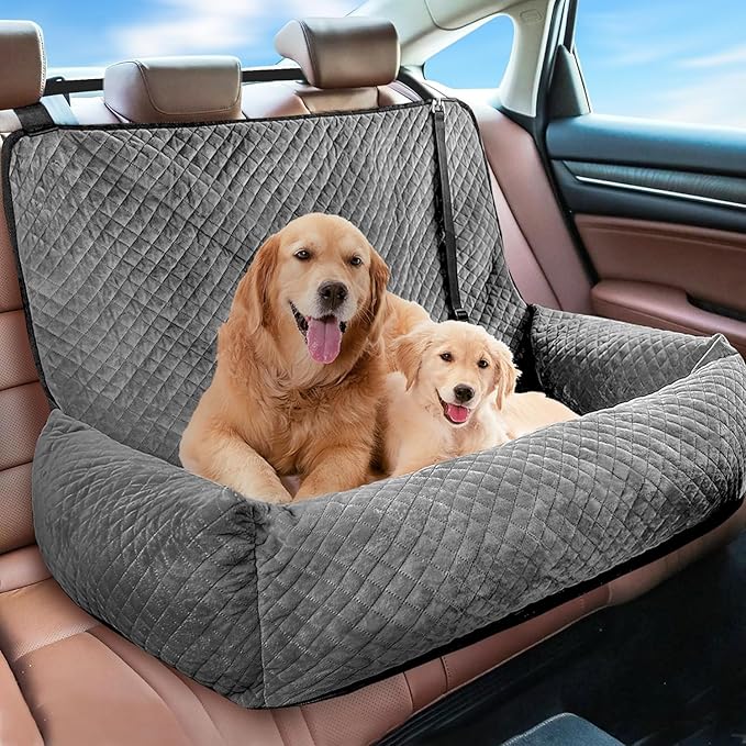 Sephyroth Velvet Dog Car Seat - Medium/Large Dogs - Back Seat Compatible, 60 lbs Max, Safety Belt