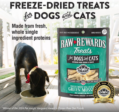 Northwest Naturals Raw Rewards Freeze-Dried Green Lipped Mussel Treats for Dogs and Cats - Bite-Sized Pieces - Healthy, 1 Ingredient, Human Grade, Natural, Proudly Made in USA, 2 Oz (Pack of 3)