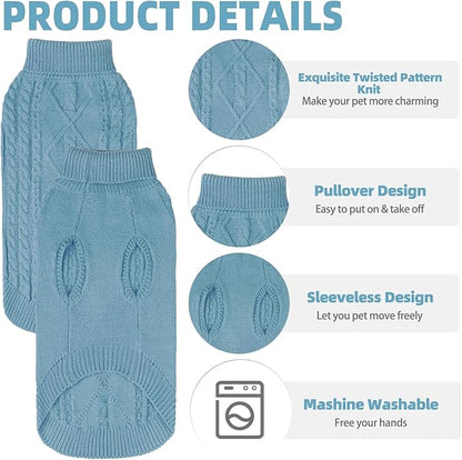 PUPTECK Winter Cat Sweater Coat - Soft Warm Cold Weather Clothes Knitwear for Kittens & Small Dogs Indoor Outdoor Wearing, Knitted Classic for Doggies Kitties Girls Boys, Sky Blue, M