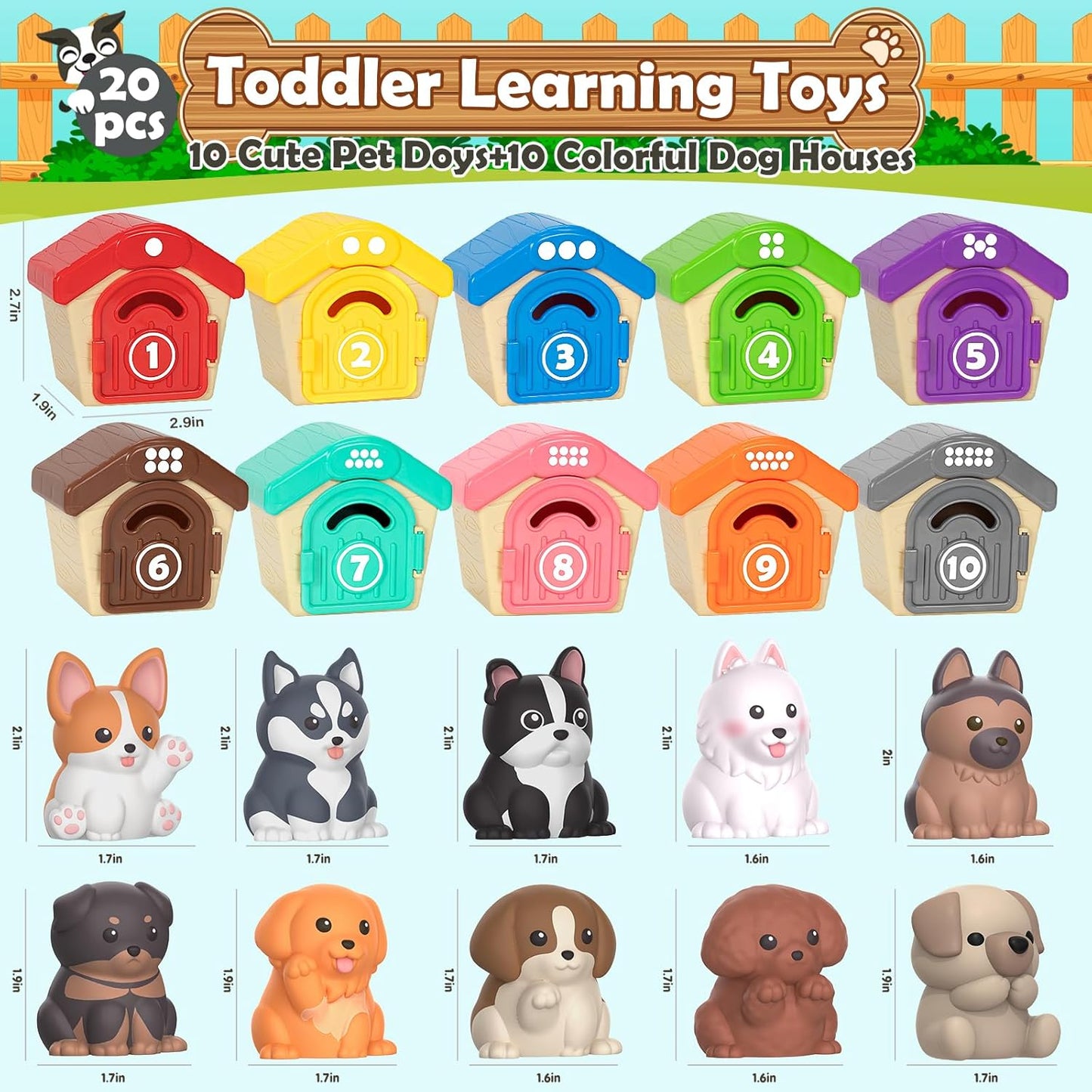 Learning Toys for Toddlers 1 2 3 Year Old Toddlers, 20Pcs Puppy Finger Puppets for Kids, Montessori Counting, Matching & Sorting Toy, Christmas Birthday Gifts for Baby Boys Girls Age 12-18 Months