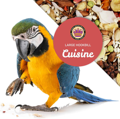 Large Hookbill Cuisine 4 Lbs, Premium Blend Bird Seed for Large Parrots, Cockatoos & Macaws, Parrot Bird Food with Mixed Fruits and Vegetables, Supports Brain, Growth, and Healthy Balanced Diet