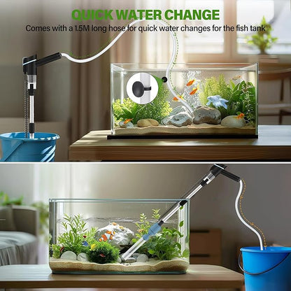 BOSTANA Aquarium Vacuum Gravel Cleaner,24W Electric Fish Tank Cleaning Tools,Multifunctional Fish Tank Gravel Cleaner Vacuum for Water Changer Wash Sand Circulation (Blue+Black)