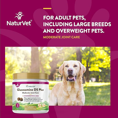 NaturVet – Glucosamine DS Plus - Level 2 Moderate Care – Supports Healthy Hip & Joint Function – Enhanced with Glucosamine, MSM & Chondroitin – for Dogs & Cats–120 Soft Chews