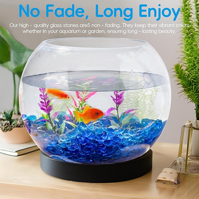 Colorful Glass Stones, 0.97 LB Fish Tank Gravel, Small Irregular Rainbow Aquarium Gravel for Aquarium Decorations and Turtle Tank , Sea Glass Beads Crystals for Fish Bowl, Vase Filler,Sea Blue