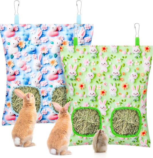 UPINS 2 Pack Rabbit Hay Feeder, Guinea Pig Hay Bag for Guinea Pig Cage Hay Feeder for Bunny Rabbits Animals Small Pets and Chinchillas Hamsters