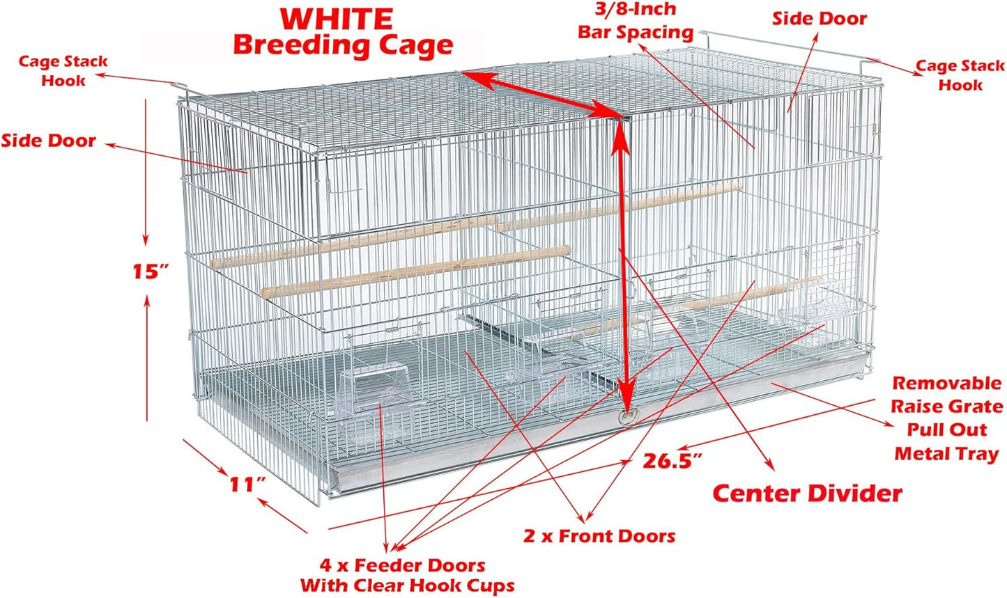 LOT of White Stackable Breeder Bird Flight Cage with Removable Center Divider and Breeding Nest Box Doors (White, 26.5"x11"x15"H Lot of 4)