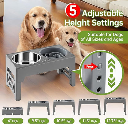 EliteField Elevated Dog Bowls (2-Year Warranty), Two 58 oz Stainless Steel Food Bowls, 5 Adjustable Raised Heights (4", 9.5", 10.5", 11.5", 12.75") Suitable for Dogs of All Ages, Small to Large Sizes