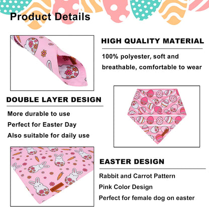 ADOGGYGO Easter Dog Bandana, Pink Bunny Scarf, Premium Durable Fabric, Adjustable Fit Female Pet Easter Bandanas for Extra Large Dogs (X-Large)