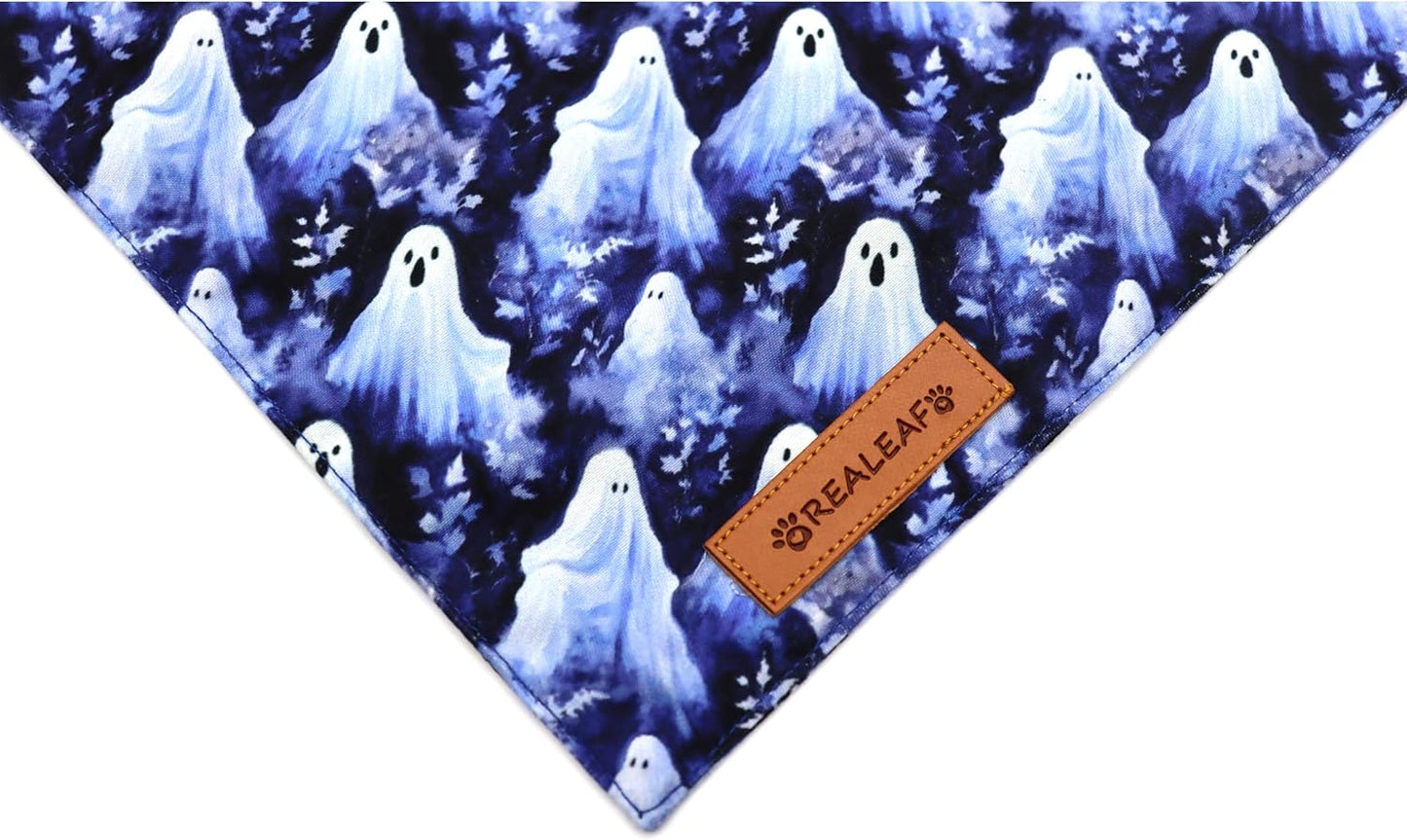 Realeaf Halloween Dog Bandanas 2 Pack, Pumpkins and Ghosts Pet Scarf for Boy and Girl, Premium Durable Fabric, Holiday Bandana for Small and Medium Dogs Pets (Small)